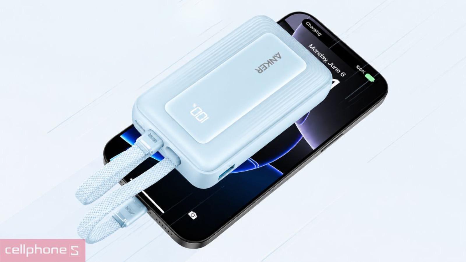 Thiết kế nhỏ gọn màu xanh của Pin dự phòng Anker Zolo A110L 10000mAh 35W