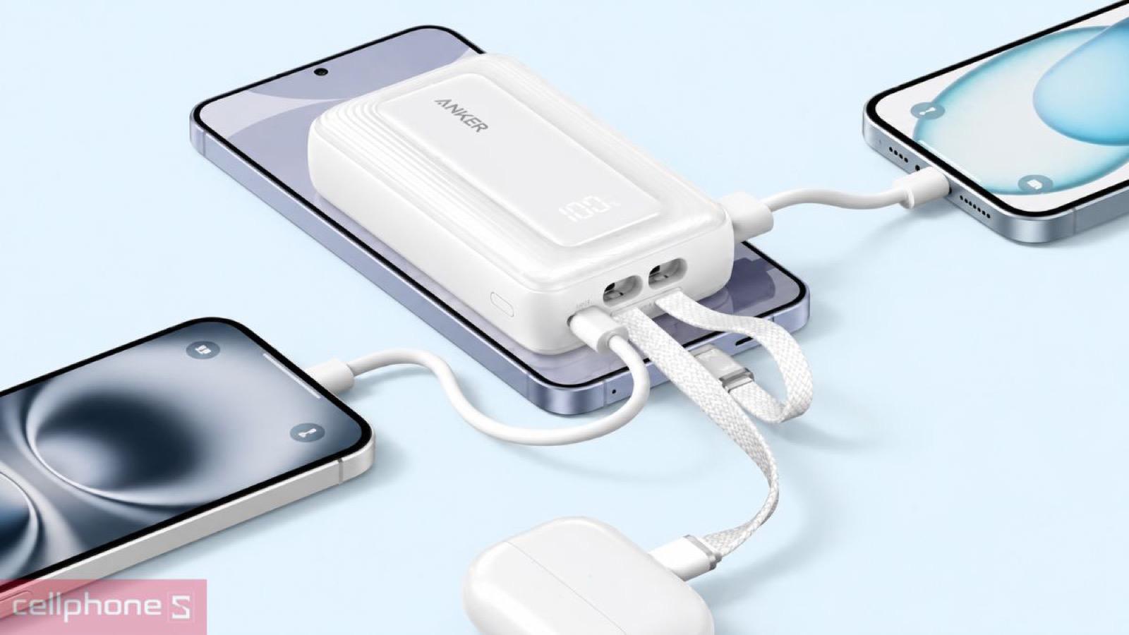 Cổng kết nối và cáp tích hợp trên Pin dự phòng Anker Zolo A110L 10000mAh 35W