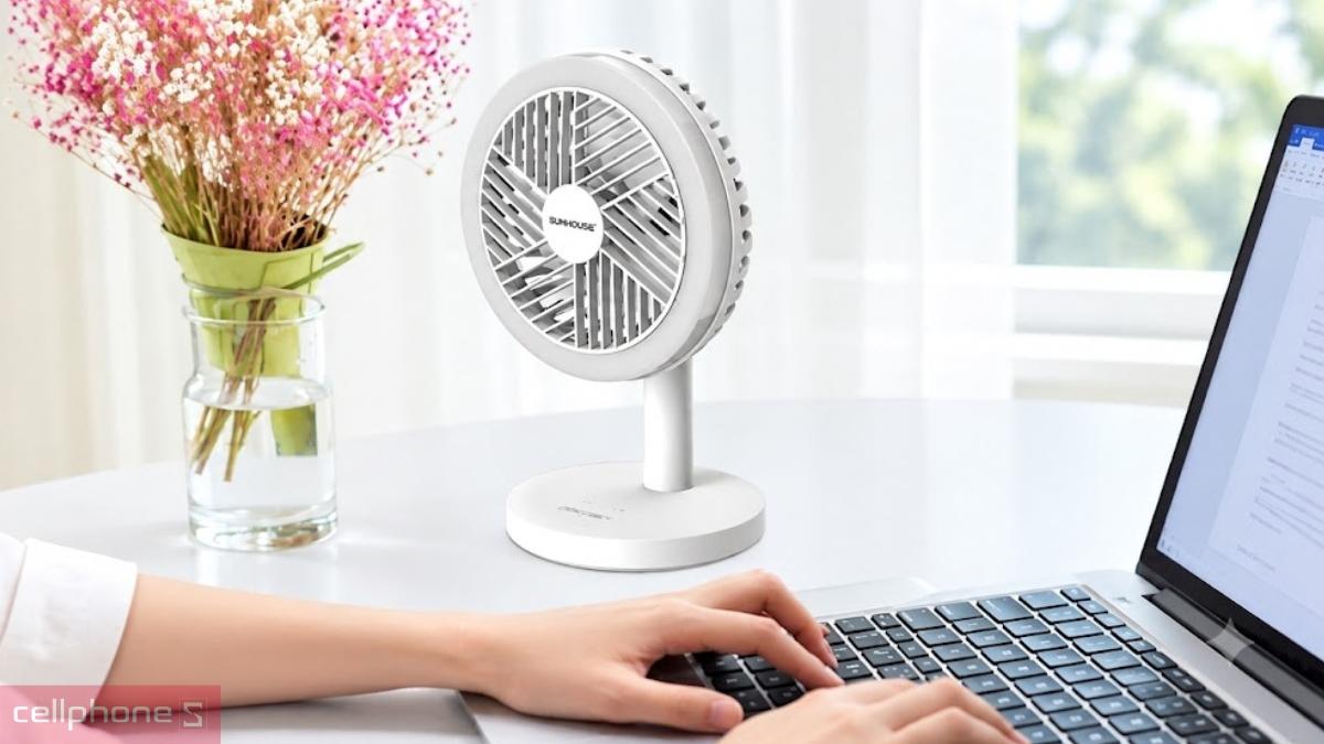 Thiết kế quạt sạc mini SUNHOUSE SHD7114