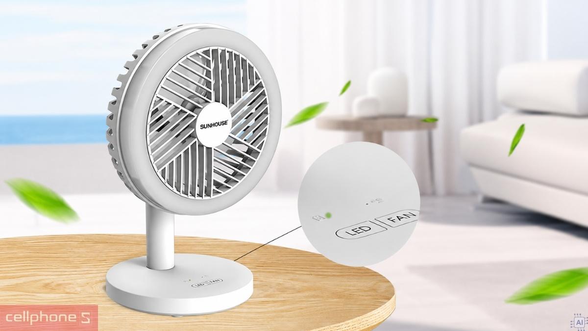 Tốc độ gió quạt sạc mini SUNHOUSE SHD7114