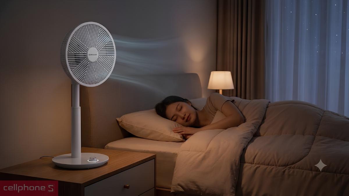 Khả năng vận hành êm ái của quạt sạc Sunhouse SHD7221