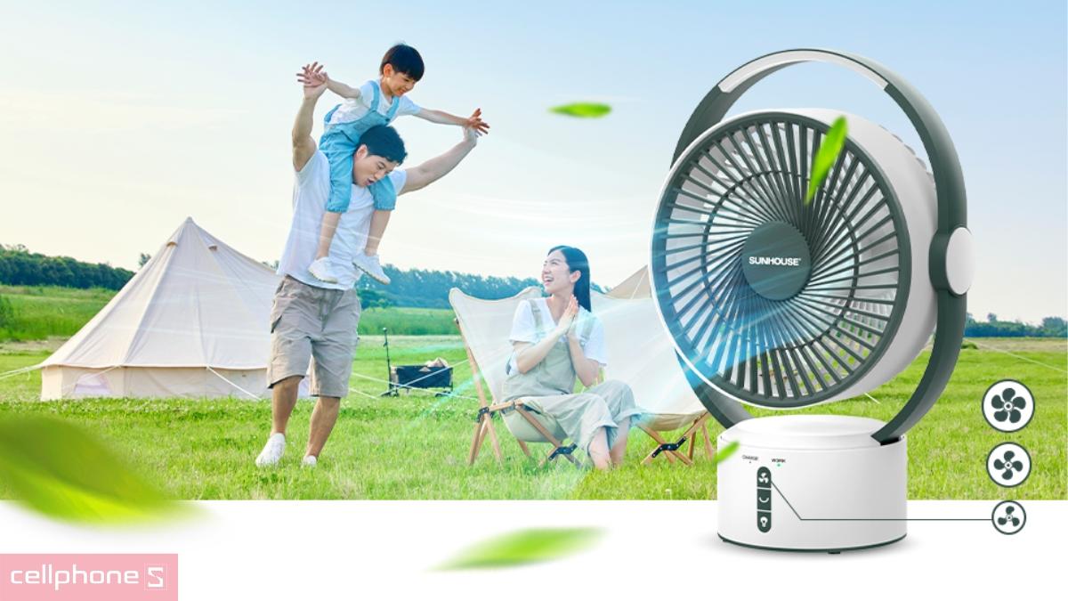 Quạt tích điện Sunhouse SH7116 có 3 tốc độ gió tùy chỉnh linh hoạt
