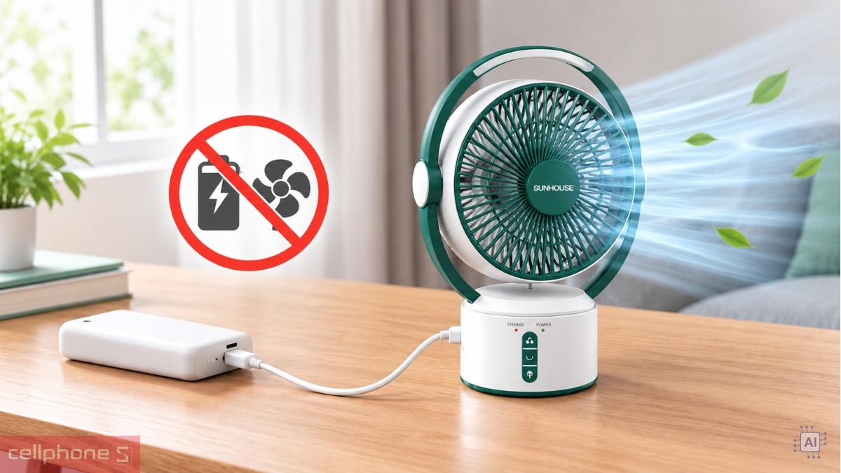 Bạn không nên vừa sạc vừa sử dụng quạt tích điện Sunhouse SH7116