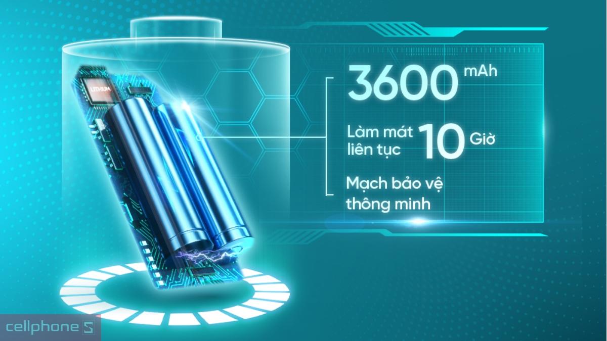 Quạt tích điện Sunhouse SH7116 trang bị viên pin Lithium 3.600mAh làm mát lâu dài