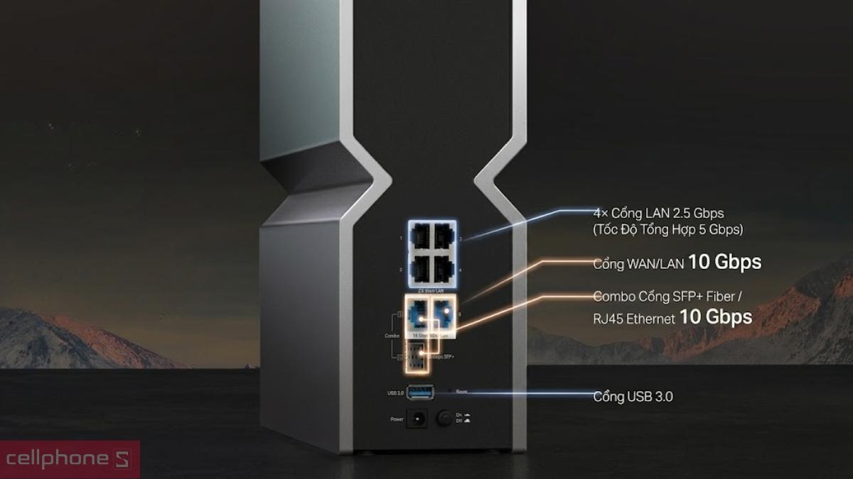 Màn hình LED và cổng kết nối đa dạng trên Router Wifi 7 BE19000 TP-Link Archer BE800 ba băng tần