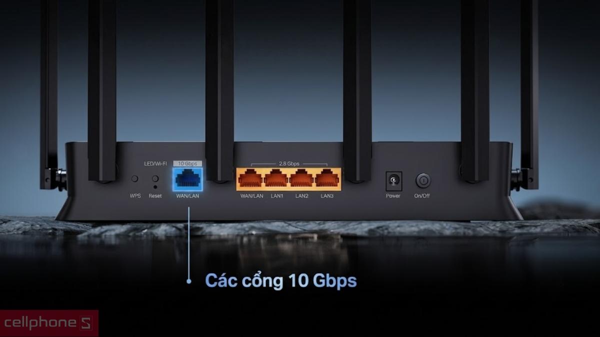 Hệ thống cổng kết nối 10G trên Router Wifi 7 BE9700 TP-Link Archer BE600 ba băng tần