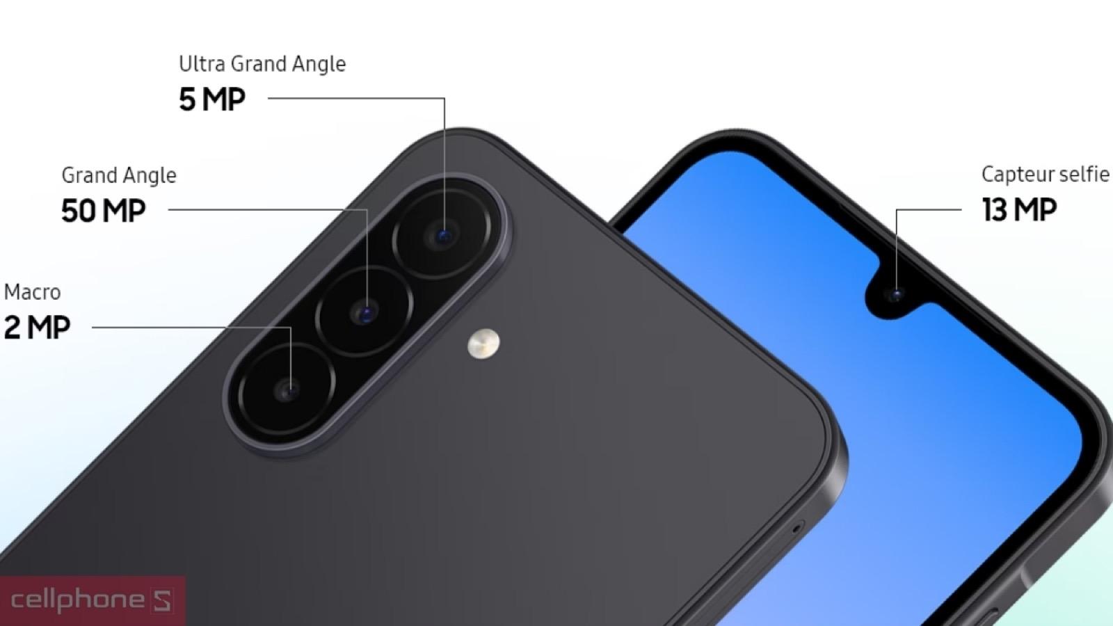 Samsung Galaxy A18 camera chính 50 MP kết hợp góc siêu rộng và macro