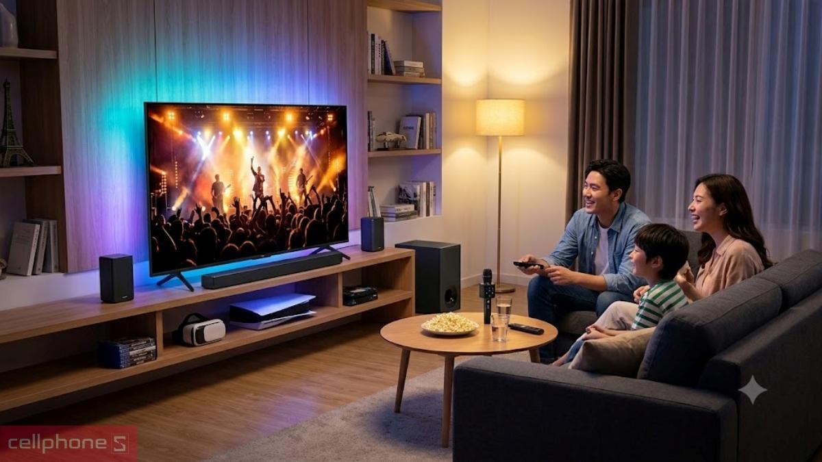 Smart tivi Samsung Mini-Led 4K 50 inch 2026 (50M1EH) công suất loa 20W kết hợp OTS Lite, Q-Symphony và Dolby 5.1 Decoder, cùng 3 HDMI và USB-A cho trải nghiệm nghe nhìn linh hoạt