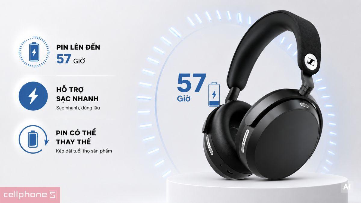 Thời lượng pin lên đến 57, hỗ trợ sạc nhanh tiện lợi