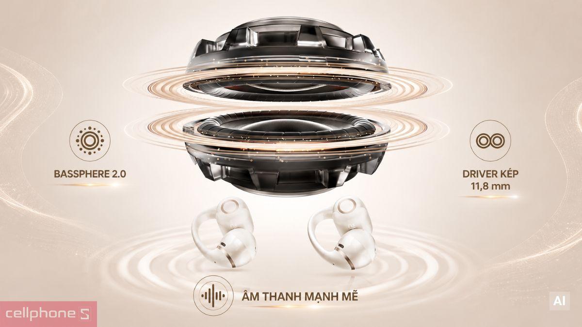 Công nghệ Shokz Bassphere 2.0 và driver kép 11,8 mm