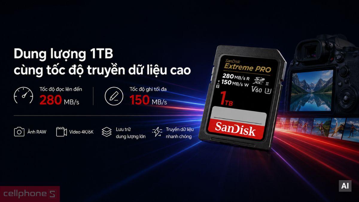 Hiệu năng đọc ghi cao của Thẻ nhớ SDXC SanDisk Extreme PRO UHS-II U3 V60 1TB