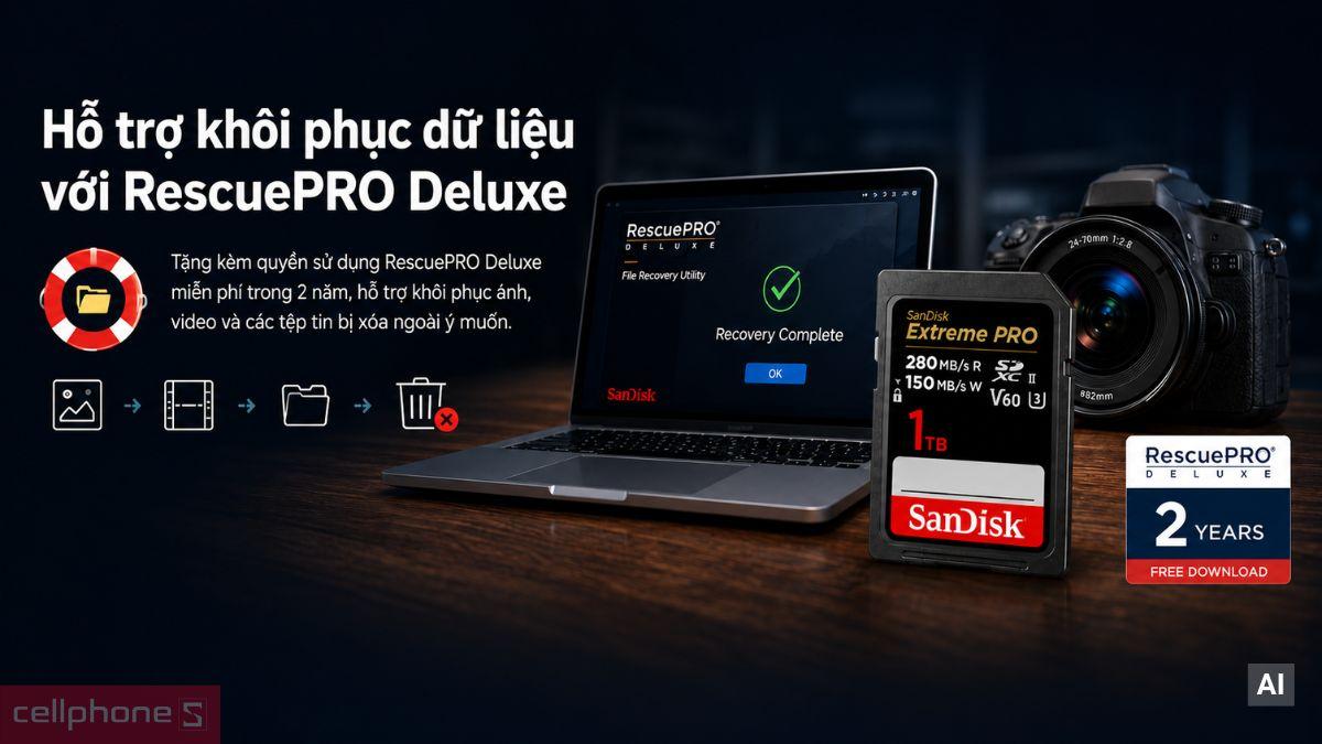 Khôi phục dữ liệu với RescuePRO Deluxe trên Thẻ nhớ SDXC SanDisk Extreme PRO UHS-II U3 V60 1TB
