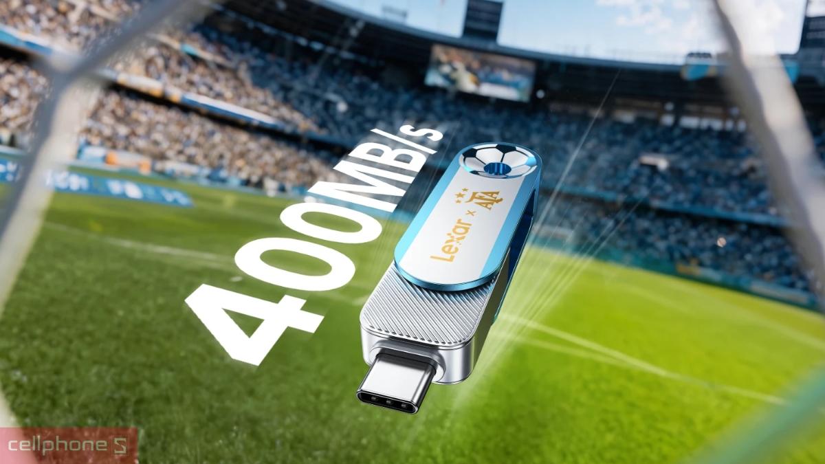 USB Lexar JumpDrive D500 Dual 128GB sở hữu tốc độ truyền tải đến 400MB/s