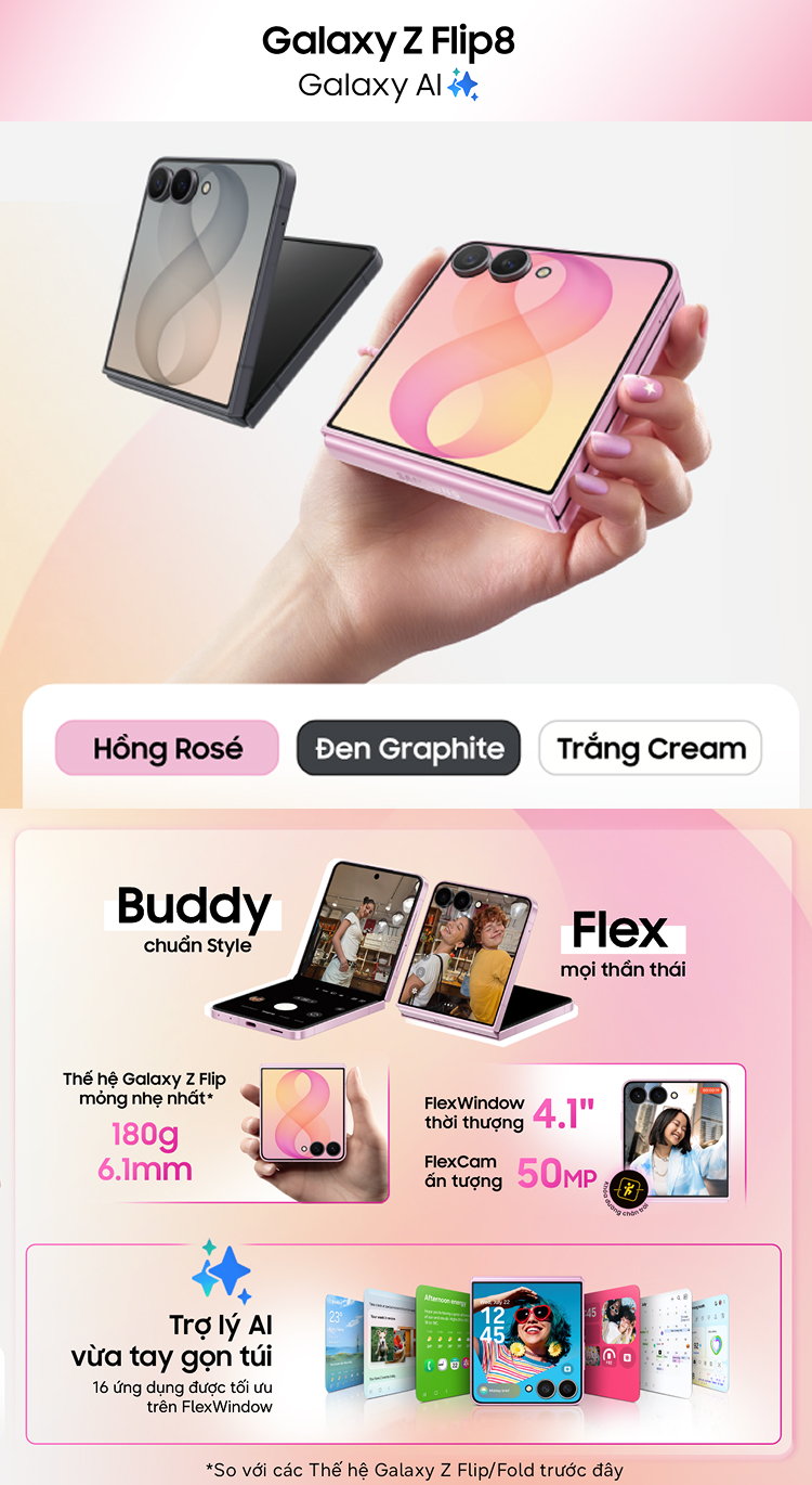 Điện thoại Samsung Z Flip 8 siêu mỏng, thời thượng Mobile